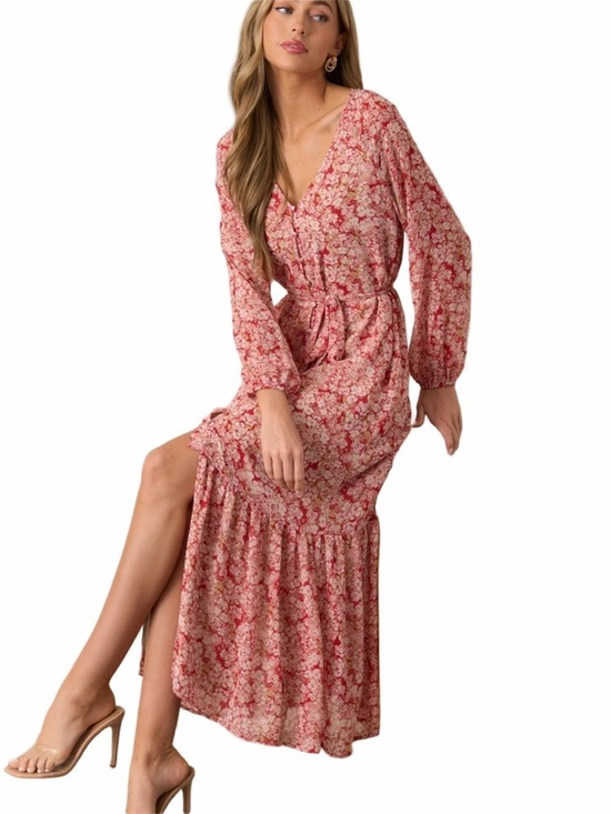 Z Supply Dresses & Skirts - Z SUPPLY Della Cranberry Floral Maxi Dress Tiered V-Neck Long Sleeve NWT Medium